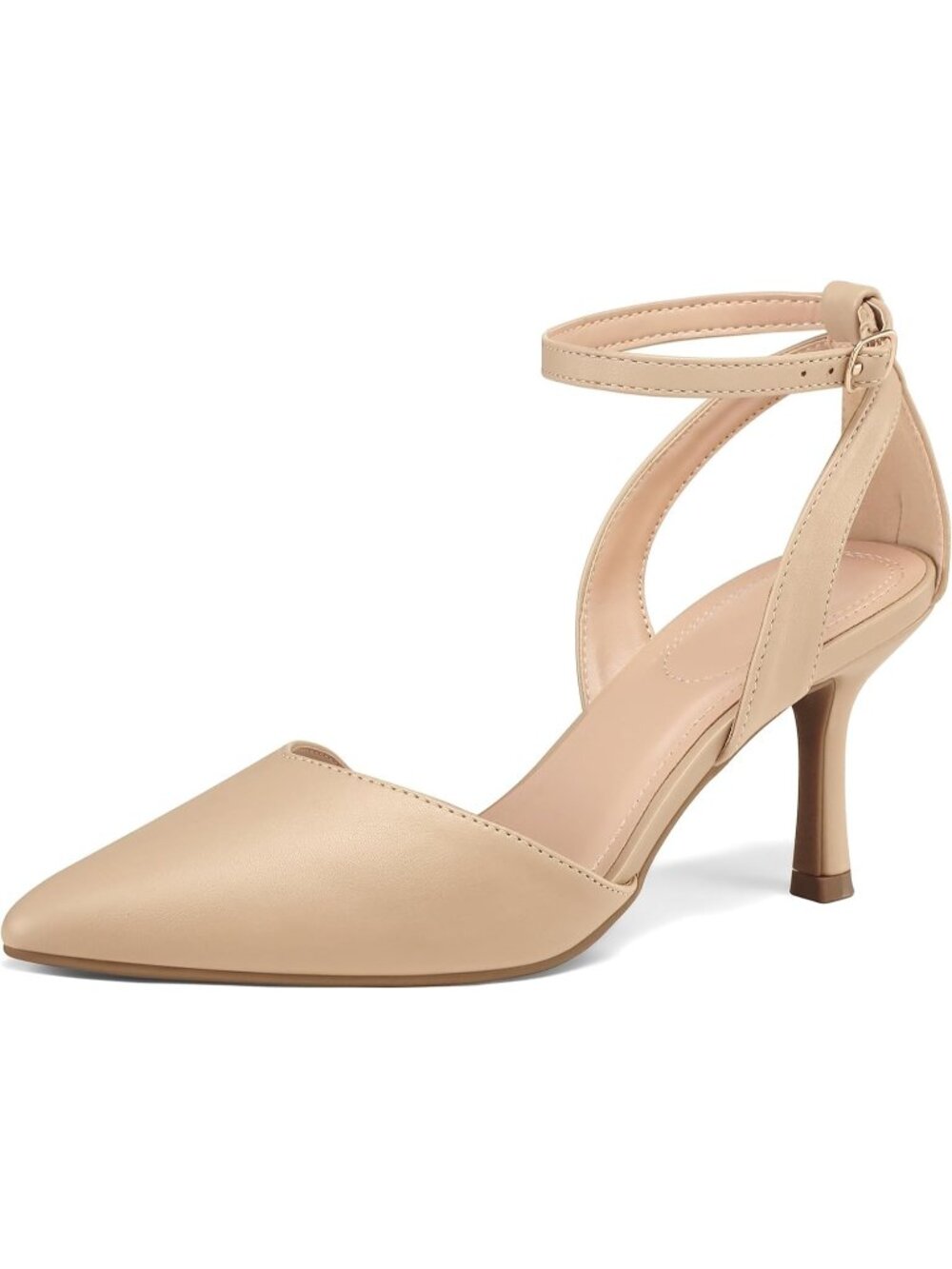 Women's Nude Pu Closed Toe Kitten Heels Pointed Toe Comfortable Dress Pumps
